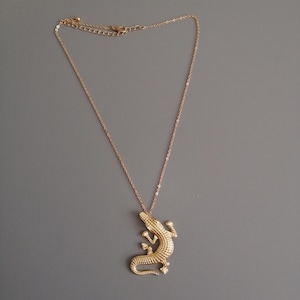 Crocodile Necklace, Gold Alligator Pendant Necklace, Gecko Animal Chain Necklace