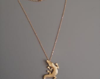 Colar de crocodilo, colar com pingente de jacaré dourado, colar com corrente de animal lagartixa