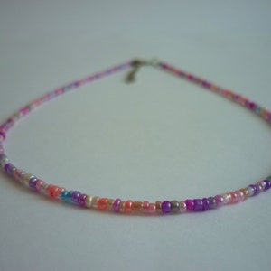 Pastel Mix Beaded Choker Necklace, Dainty Glass Seed Bead Minimalist Necklace