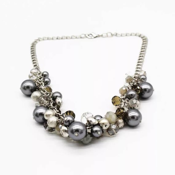 Chunky Cluster Bead Necklace Faux 