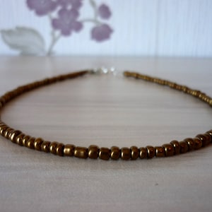 Brown Seed Bead Necklace, Brown Glass Beads Choker, Bronze Color Necklace