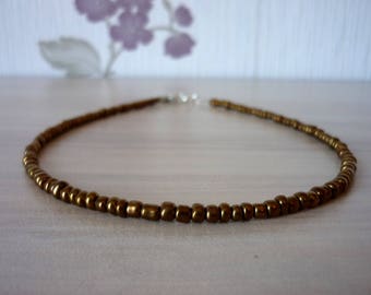 Gargantilha com contas de ouro antigo, gargantilha com contas de bronze marrom, colar com contas de vidro