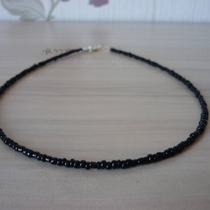 Black Seed Beads Choker Necklace, Beaded Black Necklace, Black Glass Beads Choker Necklace