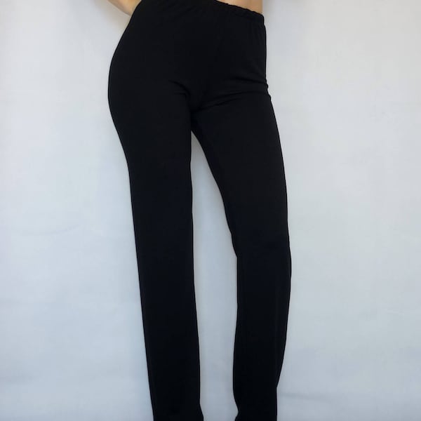 Pantalon noir long, pantalon à jambe droite, pantalon cigarette, pantalon confortable extensible noir uni taille haute