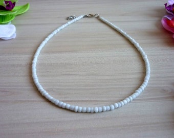 Gargantilha de miçangas brancas - Colar de miçangas de vidro