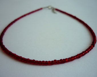 Dark Burgundy Red Choker, Glass Seed Bead Necklace, Dark Red Beads, Casual Unisex Necklace