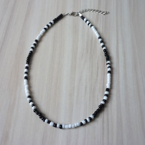Black And White Zebra Piano Choker Necklace, Beaded Glass Seed Bead Necklace