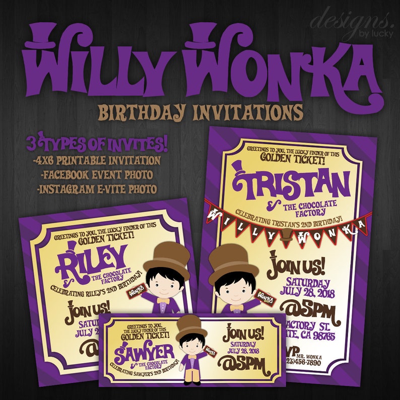 Willy Wonka The Chocolate Factory Birthday Invitations Etsy