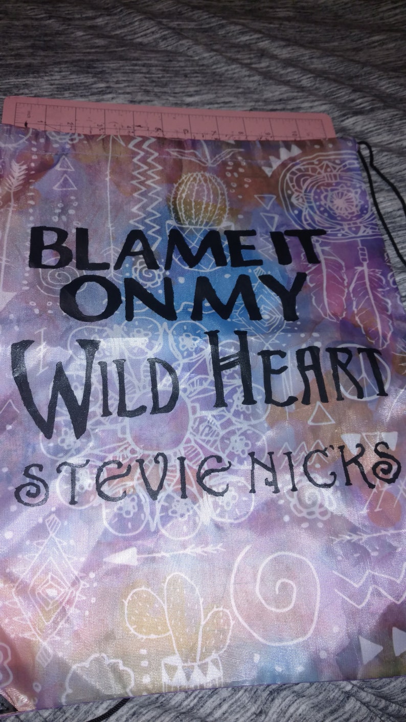 Stevie Nicks Blame it on my Wild Heart Drawstring Backpack Bag Sack Fleetwood Mac Gypsy Boho Hippie