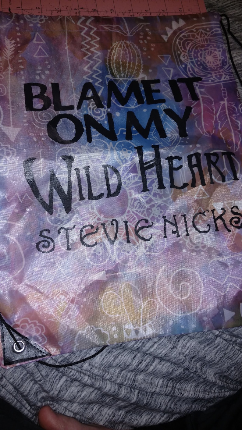 Stevie Nicks Blame it on my Wild Heart Drawstring Backpack Bag Sack Fleetwood Mac Gypsy Boho Hippie