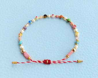 Precious friendship bracelet with millefiori glass pink opal and river pearls