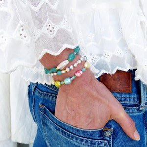 Precious surfer bracelets with river pearls and keishi pastel blue pink yellow green image 7