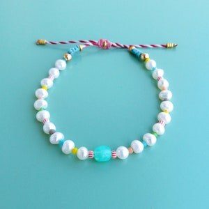 Precious surfer bracelets with river pearls and keishi pastel blue pink yellow green image 8