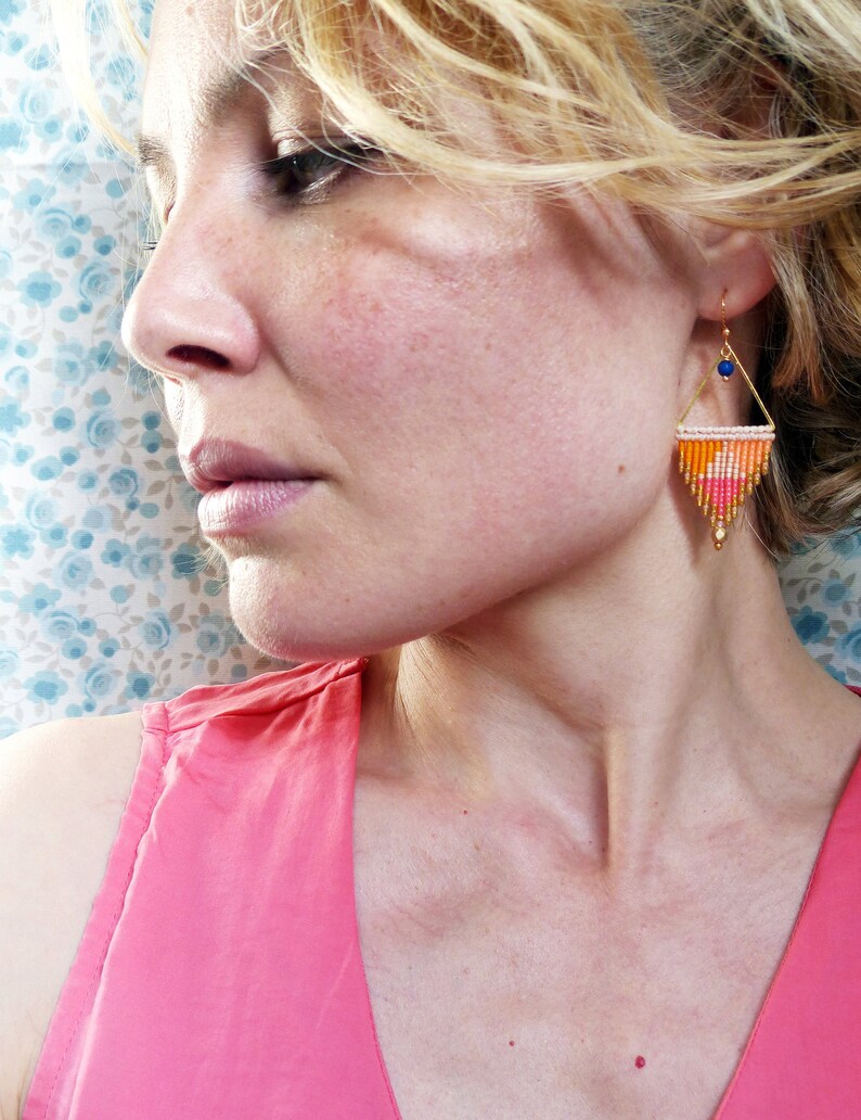 Boucles d'oreilles bohme forme triangles tisses en micromacram et ...