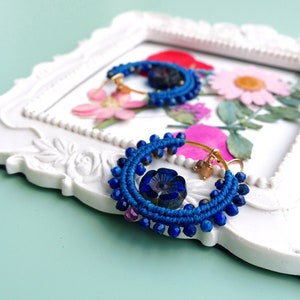 Little macrame hoops with lapis lazuli ruby and flowers image 4