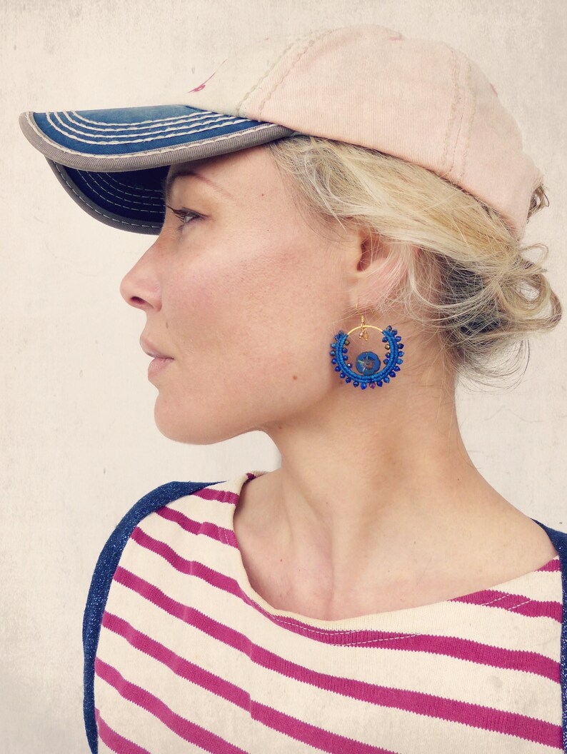 Little macrame hoops with lapis lazuli ruby and flowers image 8