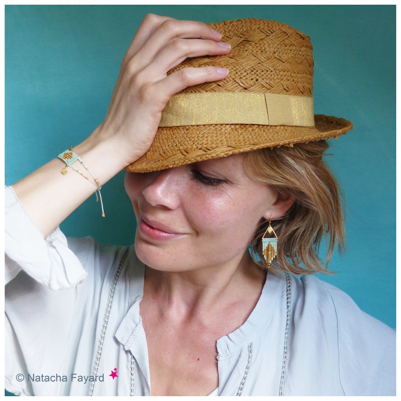 Pastel Mint Green and Gold Woven Dangle Earrings With Miyuki Etsy