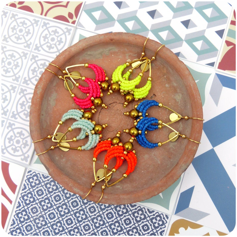 Colorful Macrame Drop Earrings With Gemstones Mint Lapis Blue Etsy