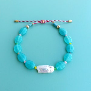 Precious surfer bracelets with river pearls and keishi pastel blue pink yellow green image 9