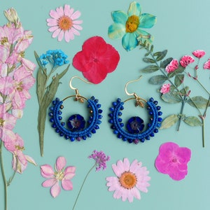 Little macrame hoops with lapis lazuli ruby and flowers image 7