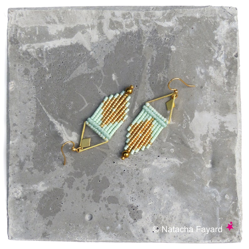 Pastel Mint Green and Gold Woven Dangle Earrings With Miyuki Etsy