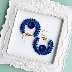 Little macrame hoops with lapis lazuli ruby and flowers image 6