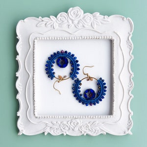 Little macrame hoops with lapis lazuli ruby and flowers image 3