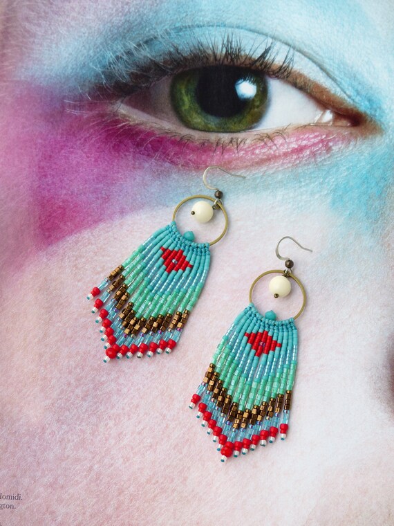 Boucles d'oreilles pendantes en cuivre rouge, perles Picasso en verre tchèque, style bohème - France