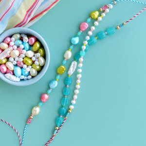 Precious surfer bracelets with river pearls and keishi pastel blue pink yellow green image 6