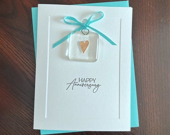 Happy Anniversary - Folded Card with Fused Glass Keepsake