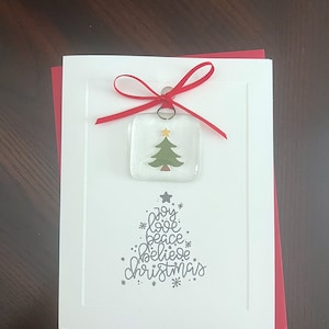 Tree Design Christmas Card - Folded Card with Collectable Tree Design Fused Glass Keepsake Ornament