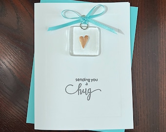 Sending You a Hug - Folded Card with Fused Glass Keepsake