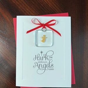 Hark the Herald Angels Sing - Folded Card with Collectable Angel Design Fused Glass Keepsake