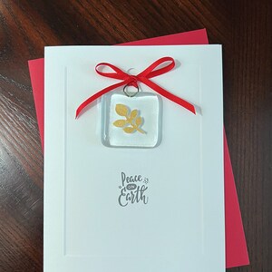 Peace on Earth - Folded Card with Collectable Olive Branch Design Fused Glass Keepsake