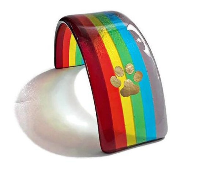 Rainbow Bridge With Paw Print Design - Pet Memorial - Glass Rainbow ...