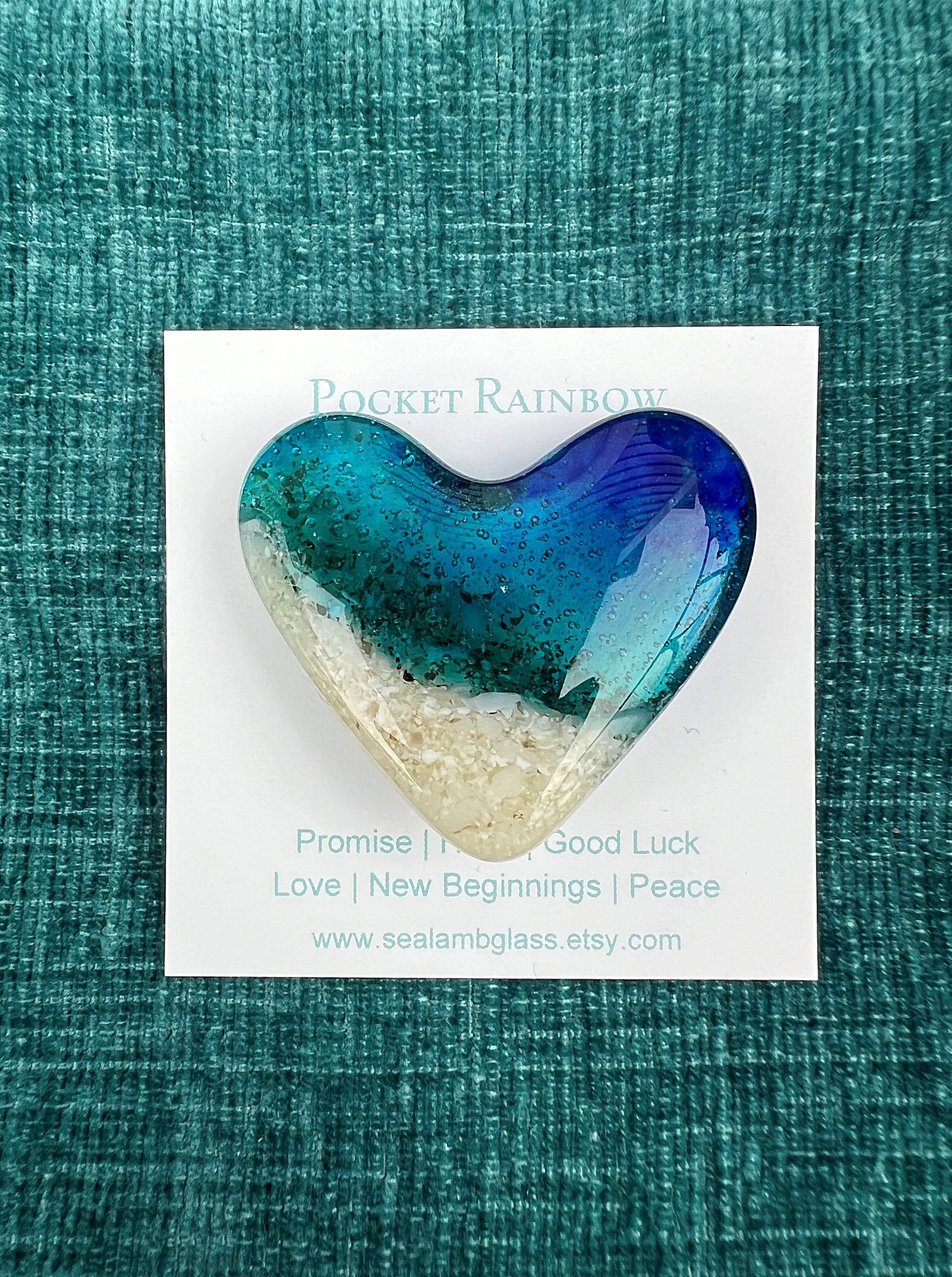 Pocket Heart - Glass Pocket Heart - Beach Inspired - Ocean Inspired - Angled Sand - Magnet Option Available - Framed Option Available