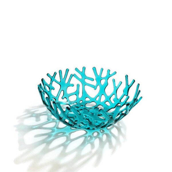 Coral Bowl (Large) in Transparent Caribbean Blue Fused Glass (9.5" x 3.5") - OOAK