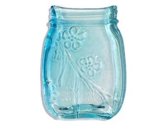 Mason Jar Spoon Rest in Heritage Collection Vintage Blue with Elegant Kiln-Carved Cherry Blossom Design - Butter Dish - Soap Dish