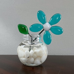 Fused Glass Flower in Jar - Single Stem Flower - Assorted Colors