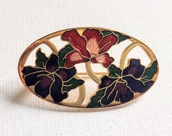Vintage Flower Brooch, Cloisonne Enamel Pin, 1980s, Fish Designs