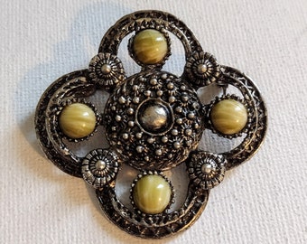 Vintage Celtic Brooch, Faux Marble Glass Pin