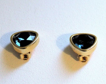 Vintage David Grau Earrings, Blue Faux Sapphire Clip Ons