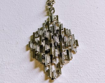 Brutalist Pendant and Chain, Vintage Abstract Necklace