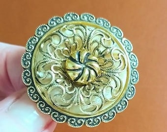 Vintage West German Scarf Ring, Gold Tone Filigree