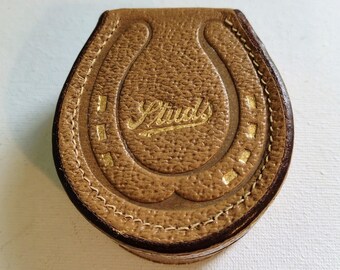 Vintage Leather Studs Box, Cufflink & Jewellery Case with Horseshoe Design