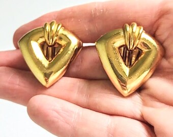 Vintage Sphinx Gold-Tone Clip-On Earrings, Door Knocker Ear Rings