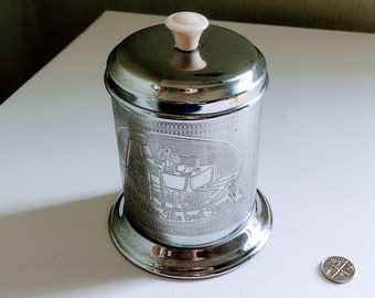 Vintage Tea Caddy, 1950s Chromed Canister, Tea Time Anytime