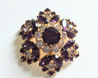 Vintage Purple Flower Brooch, Mid-Century Faux Amethyst Pin