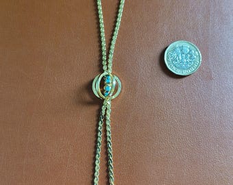 Vintage Gold Tone Pendant Necklace, Faux Turquoise Lariat Style, 1950s unsigned Coro