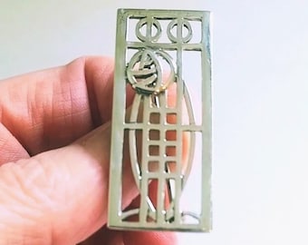 Vintage Mackintosh Style Silver Brooch by Carrick Scotland, Glasgow Rose Design